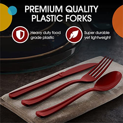 Party Solids Burgundy Plastic Forks 200 Pieces Burgundy Forks Disposable Utensils Heavy Duty Plastic Cutlery Set Disposable Cutlery Sets Flatware Sets Silverware Set Party Supplies & Party Tableware - color: Burgundy