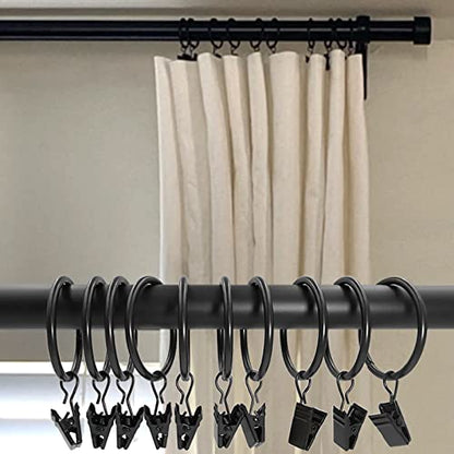 WeeksEight 40 Pack Black Curtain Rings with Clips, Curtain Hooks Hangers Clip Rings for Hanging Drapes Bows Hat, Drapery Rings 1.5 in I D, Fits up to 1.2 in Diameter Curtain Rod. - color: Black, size: 1.5" I D Set of 40