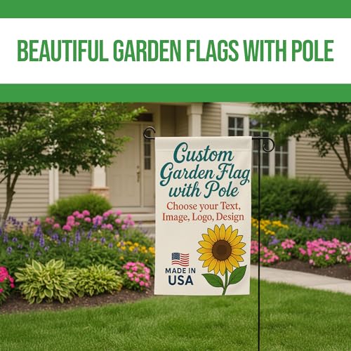 Custom Garden Flag with Pole Stand by BCB Print - Personalized Outdoor Flag with Your Photo, Text or Logo | Double-Sided Flag with Stand | Garden Flag Holder | Made in USA | 12x18 inch - color: Garden Flag