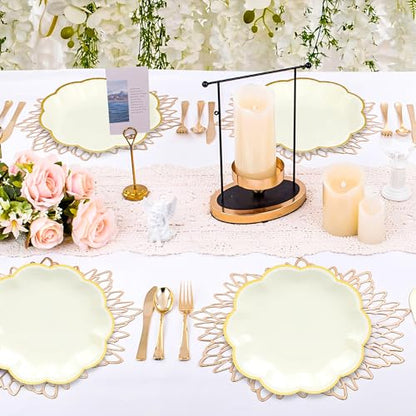 AimFun Beige Party Plates Cream Dessert Paper Plates 7inch Gold Foil Scalloped Edge Disposable Cake Plates for Tea Party Birthday Bridal Baby Shower Wedding Party Supplies (48, Beige) - color: Beige