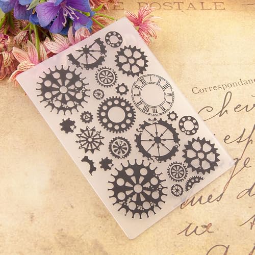 Gears Background Pattern Plastic Embossing Folder, 3D Textured Impressions Gear Wheel Background Embossing Folder Template for Card Making Scrapbooking Paper Craft Album Stamps DIY Décor - color: Gear Wheel