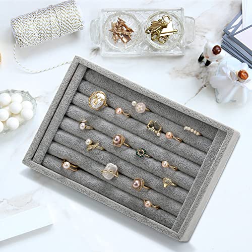 Foraineam 4 Pack Velvet 7 Slots Ring Earrings Trays Showcase Display Holder Drawer Insert Jewelry Storage Organizer