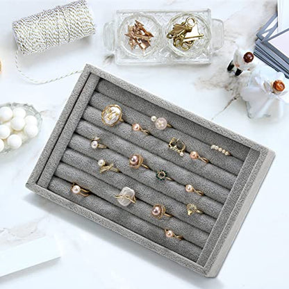 Foraineam 4 Pack Velvet 7 Slots Ring Earrings Trays Showcase Display Holder Drawer Insert Jewelry Storage Organizer