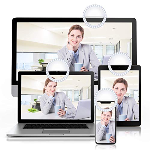 Meifigno Selfie Ring Light, [Rechargeable] with 36 LED Lights, 3-Level Adjustable Brightness Clips On Phone Ring Light Compatible with iPhone 16 15 14 13 12 11 Plus Pro Max iPad Laptop Samsung, White