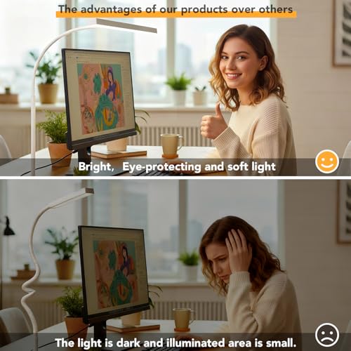 LED Desk Lamp for Office Home, Eye- caring Lamp with 10 Meter Remote Control Function, 5 Modes 10 Brightness Adjustable Desk Light Flexible Gooseneek Clip - on Light for Studying, Workbench (white) - color: T-shaped-White