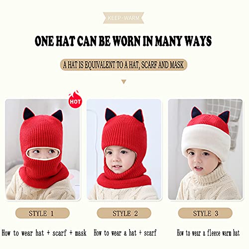 Kids Winter Plus Velvet Thickened face Protection Scarf Cute Beanie Cap Skull Caps Winter Soft Warm Knit Caps - color: Hat3-pink