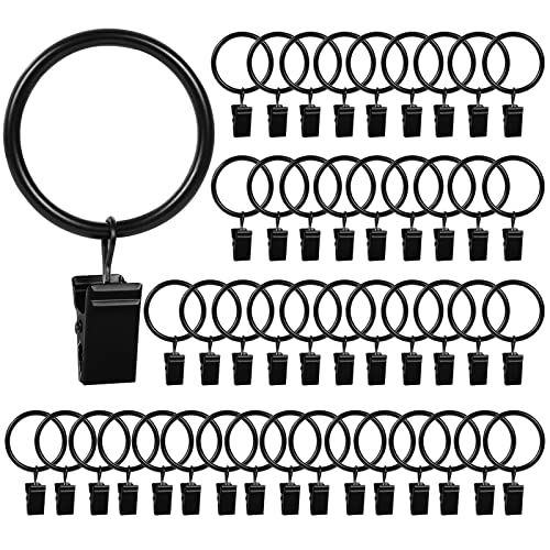 HOOSUN 46 Pack Curtain Hooks,Curtain Rings with Clips,Metal Drapery Hooks Clips with Rings,Curtain Rod Clips for Drapes,Black Curtain Ring Inside Diameter 1 inch,Fits Curtain Rod Up to 1 inch - color: Black