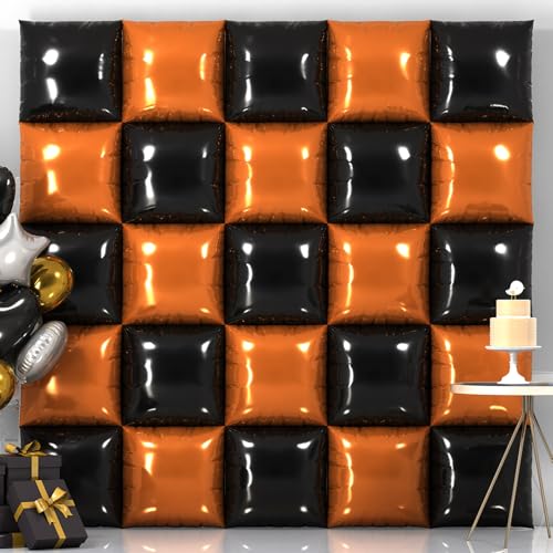 25PCS Black Orange Square Foil Balloon Wall Backdrop Double Sided Black Orange Balloon Tunnel Kit for Birthday Graduation Halloween-Themed Anniversary Party Decorations - color: Black+orange