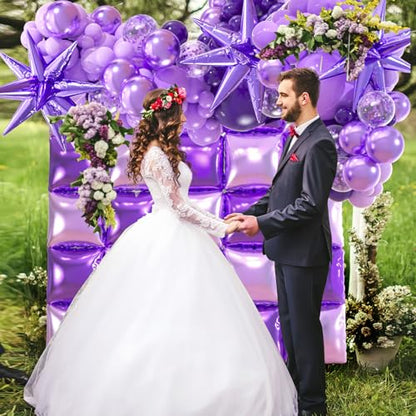 25+149pcs Double-Sided Purple Balloon Wall Kit - 25 Dark/Light Purple Foil Square Balloons 146 Metallic Lavender Purple Latex Balloon Garland & Star Balloons for Wedding, Birthday Backdrop - color: Purple