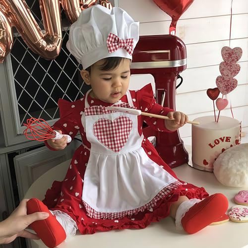 Baby Chef Outfit Apron And Chef Hat Set, Baby Photoshoot Props Boy Newborn Photography Costume Infant Bakery Outfits - color: Red for Girls