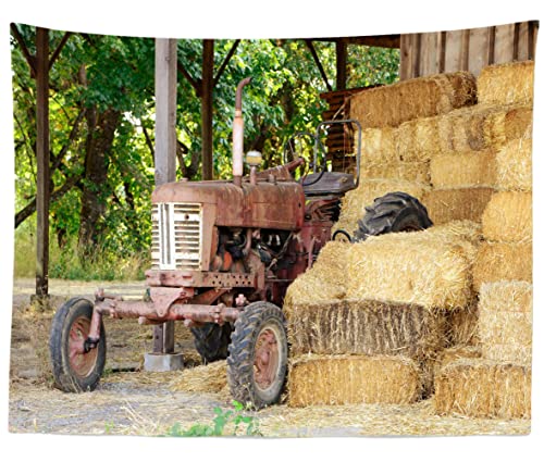 BELECO 5x3ft Fabric Farm Barn Haystack Backdrop Countryside Old Tractor Hay Bales Fall Harvest Photography Background Autumn Themed Party Decoration Kids Adults Portrait Shooting Studio Props - size: 5x3FT