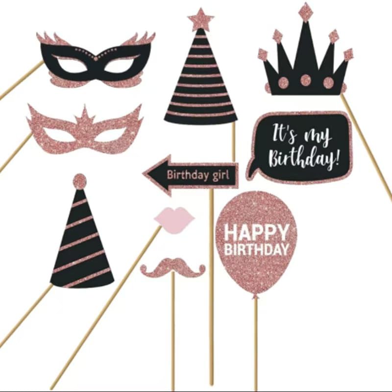 30-Piece Wedding Photo Booth Props Set, Gold Dusted Party Decorations, Wedding Celebration Supplies (Pink)