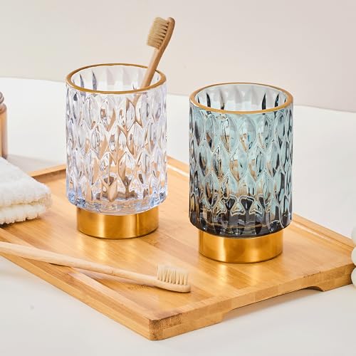 Makeup Brush Holder Organizer,Toothbrush Holders,Desk Pen Pencil Holder,Multifunctional Vintage Glass Brush Cup（A39-7-US） - color: Dark Green