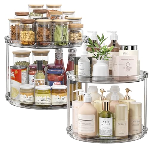 LAMU 2Pack 2 Tier Lazy Susan Organizer 12 inch Large Lazy Susan Turntable Rotating Spice Rack Organization for Cabinet, Kitchen, Pantry, Countertop, Bathroom, Vanity, Medicine Cabinet Organizer, Grey - color: Gray, size: 12in 2 Pack