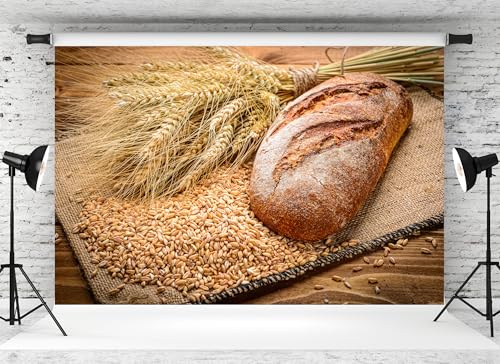 9x6ft Bread Backdrop Fresh Loaf Wheat Ears Grains Burlap Rustic Bakery Baking Background for Birthday Baking Theme Party Bakery Display Food Photography Decor Photo Studio Booth Props - size: 9x6FT