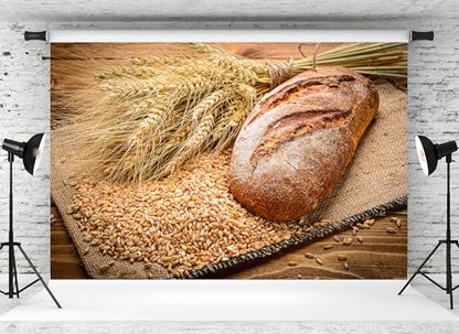 15x8ft Bread Backdrop Fresh Loaf Wheat Ears Grains Burlap Rustic Bakery Baking Background for Birthday Baking Theme Party Bakery Display Food Photography Decor Photo Studio Booth Props - size: 15x8FT