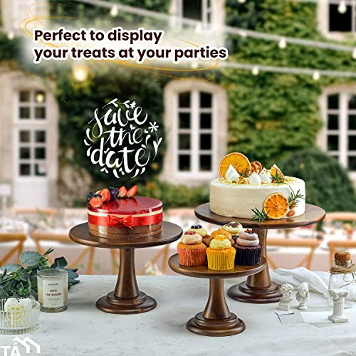 TIDITA Set of 3 Acacia Wood Cake Stand Set – Wooden Rustic Farmhouse Cupcake Stand - Wedding and Birthday Decorating Cake Pedestal Stand - Dessert Display Serving Use at Parties, Restaurants, Birthday