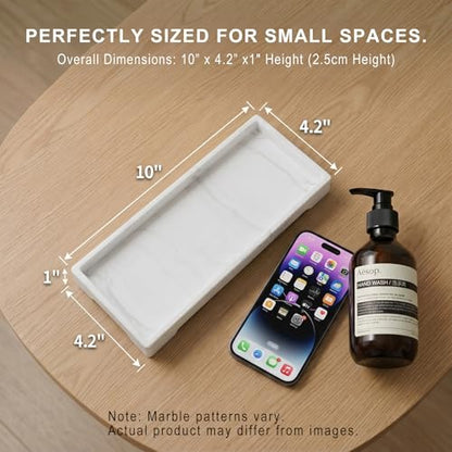Countertop Vanity Tray - Silicone Bathroom Sink Organizer & Kitchen Soap Tray, Footed Anti-Slip Design, Waterproof Caddy for Perfume, Jewelry, Makeup, Bottle, Oil, Sponge Holder, White Marble 10"x4.2" - color: White Marble