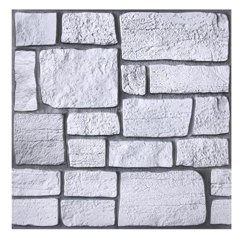 COMSTICKC 3D Faux Stone Wall Panel,Peel and Stick Tiles,10 Pcs of 12"X12",Self-Adhesive PVC Lock Stone Adhesive Black Rock Paneling Backsplash,Paintable Decorative Tile - color: Gray-3