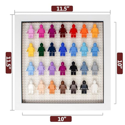 Figurine Display Case 10x10 White Shadow Box for Miniature Figures 10x10 White Wood Shadow Box with White Base to Display Up to 28 Block Figures - color: White With White Blacking, size: 10x10