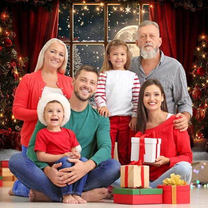 Avezano 10x7 ft Christmas Photo Backdrop Window Full Moon Night Background Red Curtain Christmas Eve Holiday Portrait Backdrop Photo Studio Props - size: 10x7ft