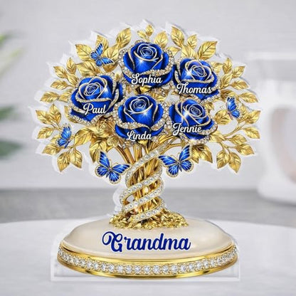 LOVELYPOD Personalized Rose Flower Mama 2D Acrylic Plaque, Custom Name Mommy And Kids Plaque, Mother's Day Mom Gift, Grandma Gifts, Mama Birthday Gifts from Kids, Custom Shape Family Block - color: Design #2