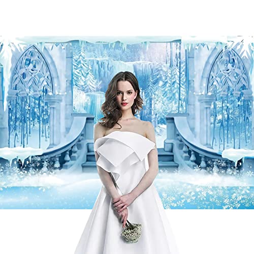 7x5ft Winter Castle Photography Backdrop, Blue Vinyl, Perfect for Wedding, Baby Shower, Birthday, Winter Outdoor Photography, Party Decorations - size: 7x5ft