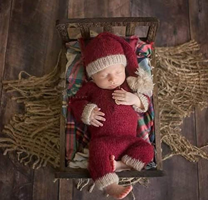 Christmas Newborn Baby Photo Shoot Props Outfits Crochet Clothes Santa Claus Red Hat Pants Photography Props - color: Red and White