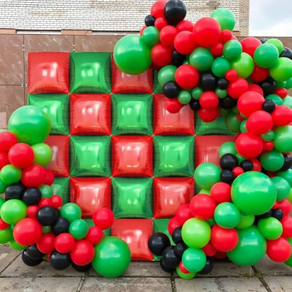 Red Green Square Foil Balloon Wall,25Pcs Double Sided Balloon Backdrop Helium Balloons Tunnel Arch Garland Kit for Christmas Birthday Anniversary Party Decorations - style: Red Green
