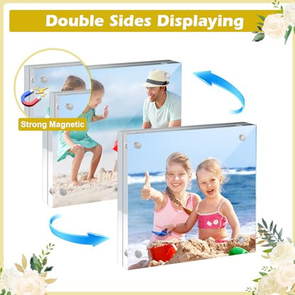 12 Pack 4X4in Acrylic Picture Frame, Clear Picture Frames Double Sided Magnetic Freestanding Photo Block Frame Desktop Display Floating Frameless Acrylic Frame Stand - size: 4X4