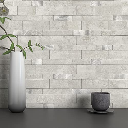 Backsplash Tile for Kitchen Peel and Stick Stone Matte Finish,Bathroom Tiles Stickers 3D Wall Panel Linear Mosaic Marble Backsplash Waterproof(5sheets,Cement Grey) - color: Cement Grey, size: 5sheets