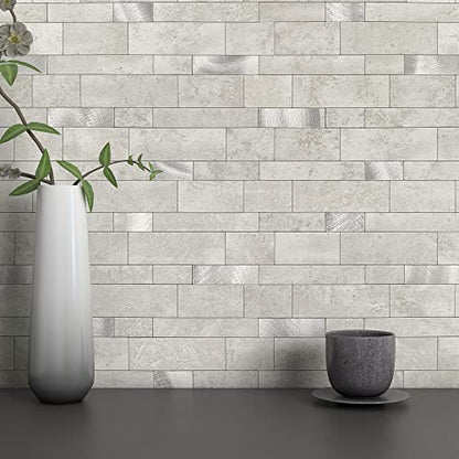 Backsplash Tile for Kitchen Peel and Stick Stone Matte Finish,Bathroom Tiles Stickers 3D Wall Panel Linear Mosaic Marble Backsplash Waterproof(5sheets,Cement Grey) - color: Cement Grey, size: 5sheets