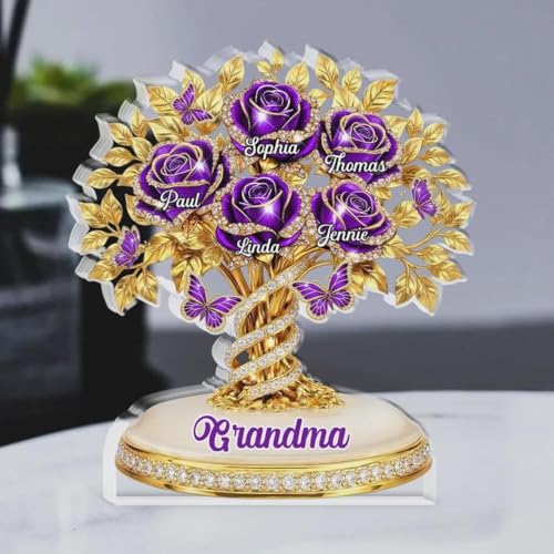LOVELYPOD Personalized Rose Flower Mama 2D Acrylic Plaque, Custom Name Mommy And Kids Plaque, Mother's Day Mom Gift, Grandma Gifts, Mama Birthday Gifts from Kids, Custom Shape Family Block - color: Design #2