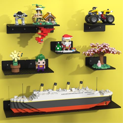 BlissBox 12-Pack Floating Shelves for Wall Compatible with Lego Building Bricks, 5x5.5inch Dual‑Sided 16x17 Studs for Toy Brick Storage and Display, ABS Display Shelves for Room Decor, Black - color: Black
