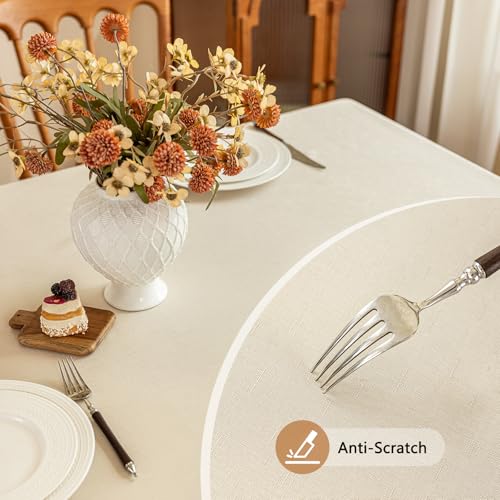 Seenus Textured 52 x 52 Inch Beige Square Tablecloth, Water Resistant & Wipeable Card Table Cloth for Dining Kitchen Patio - color: Beige, size: 52" x 52" (Square)