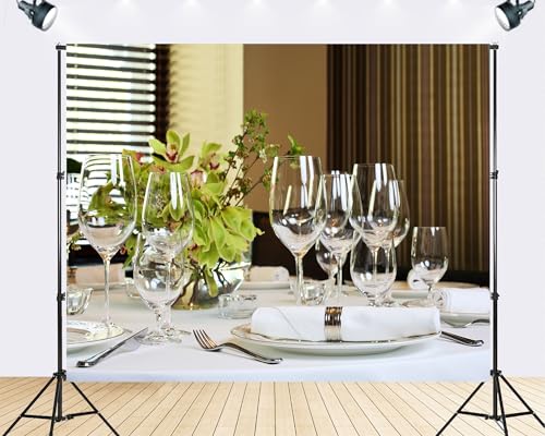 Trykid 8x8ft Fine Dining Table Setting Backdrop Elegant Glassware Floral Centerpiece Photography Background Catering Event Shoot Tapestry Party Decoration Photo Studio Prop Fabric - size: 8x8ft