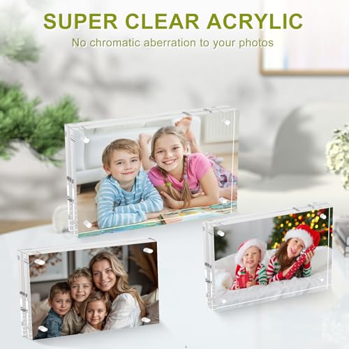 5x7 Acrylic Picture Frame 10 Pack, Clear Picture Frames Double Sided Magnetic Acrylic Frames Freestanding Photo Block Frame Desktop Display Floating Frameless Frame Stand - size: 5"x7"