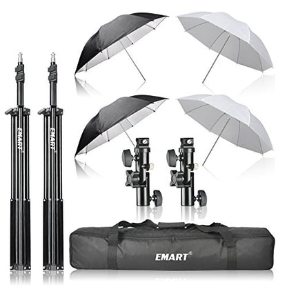 EMART 33 inch Reflective Photography Umbrella,Studio Camera Photographic Props with Adjustable Light Stand,Flash Diffuser for Speedlight(4 Pack)