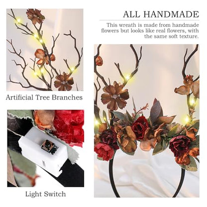 MOSTORY Woodland Deer Antler Headband - Fairy Costume for Woman Branch Crown for Renaissance Halloween Renfaire Cosplay - color: Brown