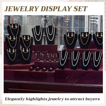 Geelin 19 Pcs Velvet Jewelry Display Set for Flat Necklace Stand 3-tier Bracelet Stand Earrings Holder Ring Finger Holder(Classic)