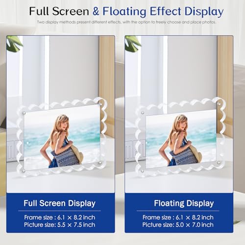 2Pack Acrylic Magnetic Photo Frame 5x7 Inch - Sleek Scalloped Design, 10+10mm Thick Crystal Clear Block, Freestanding Double-Sided Magnet |Trendy Home Gift (2 Pack, 5X7) - color: 2 Pack, size: 5x7