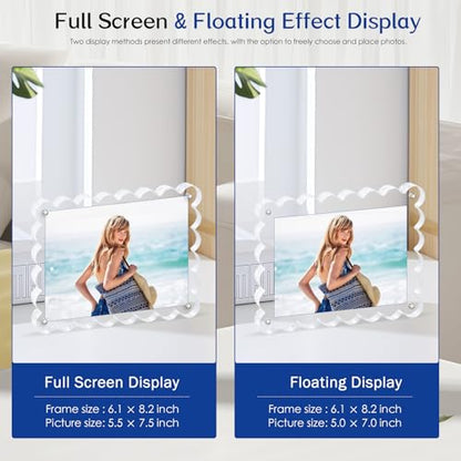 2Pack Acrylic Magnetic Photo Frame 5x7 Inch - Sleek Scalloped Design, 10+10mm Thick Crystal Clear Block, Freestanding Double-Sided Magnet |Trendy Home Gift (2 Pack, 5X7) - color: 2 Pack, size: 5x7