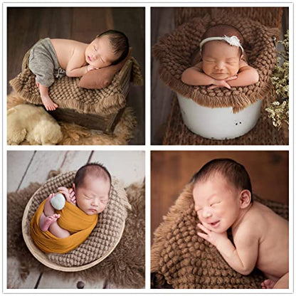 Zeroest Baby Photography Props Basket Braid Wool Wrap Newborn Photo Shoot Baskets Filler Posing Stuffer Background Blanket (Coffee) - color: Coffee
