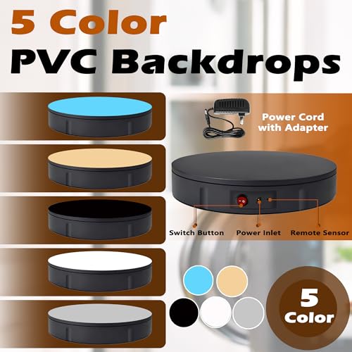 PROLEE Rotating Platform 12Inch/360lbs Capacity, 360 Degree Rotating Display Stand, Rotating Turntable for Photography, Remote Motorized Electric Turntable with 5 Colour Surface Covers and Carry Bag - color: Black