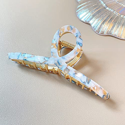 Big Butterfly Hair Claw Clips for Women - 4.7" Large Acetate Metal Hair Clips for Long Thick Hair (Mixed Blue) - color: white blue02