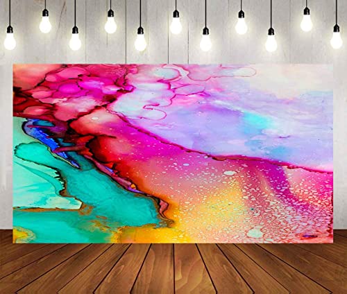 Vinyl 18x10ft Watercolor Painting Backdrop, Colorful Ink Green Purple Marble Texure Paint Event Party Photography Backdrops 80's 90's Theme Birthday Party Decoration Photo Backdrop BJXTPH237 - size: 18x10ft