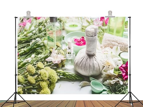 12x8ft Fabric Calming Floral Spa and Skincare Backdrop Relaxing Wellness Background for Bathroom Spa Day Self Care Event Party Decorations Beauty Photo Shoot Studio Props - size: 12X8ft