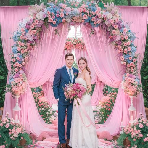 10x10ft Pink Backdrop Curtain for Wedding Parties Wrinkle Free Fabric Light Pink Drapes Backdrop Decoration for Baby Shower Birthday Photography Decoration 2 Panels, 5ft x 10ft - color: Pink, size: 5ft x 10ft x 2 panels