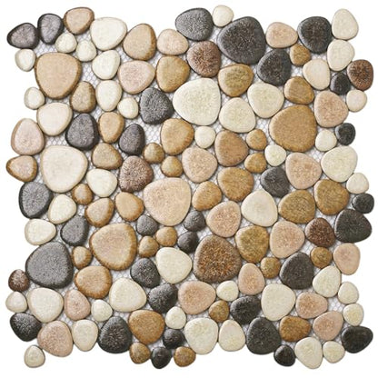 Parrotile Yellowstone Matte Pebbles Mosaic Tile for Shower Floor Bathroom Floor Tiles Non Slip [5 Sheets] - color: Matte Yellowstone
