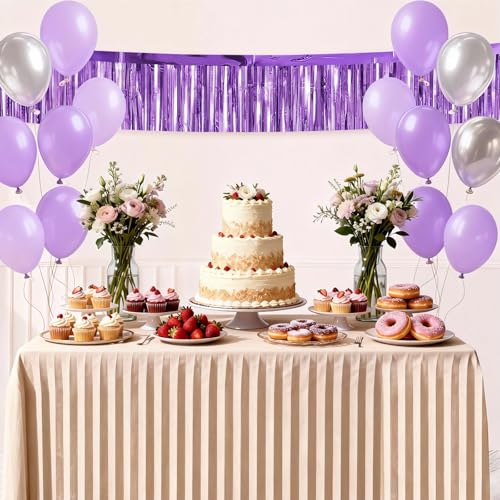 4 Packs Foil Fringe Garland Tinsel Streamers Shiny Wall Hanging Birthday Banner Backdrop for Graduation Wedding Anniversary Celebration Happy Birthday Party Decorations Light Purple - color: Light Purple